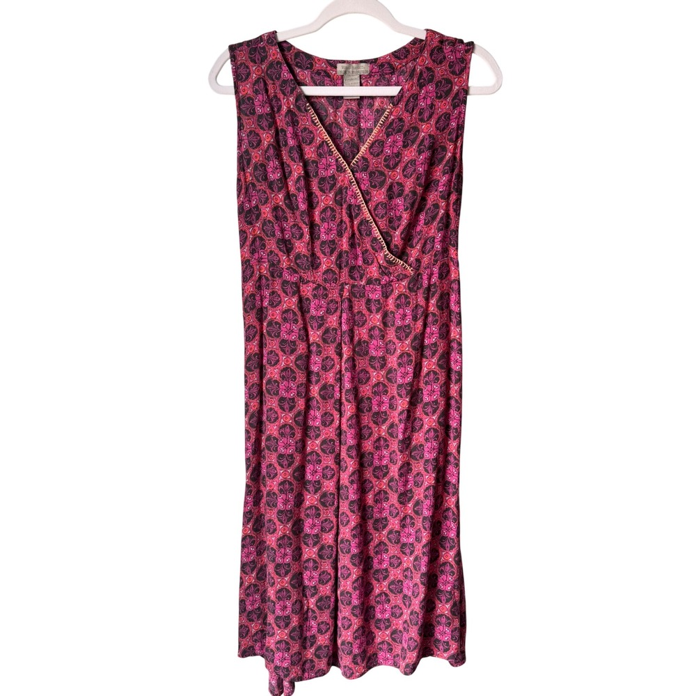 World Market Midi Dress Fushia 100% Rayon V-Neck Sleeveless Boho SZ Small Medium